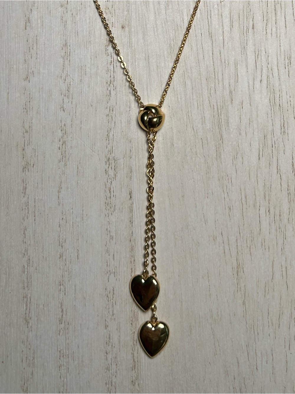 Hallmark Gold Tone Double Heart Lariat Necklace Adjustable Y Necklace Romantic